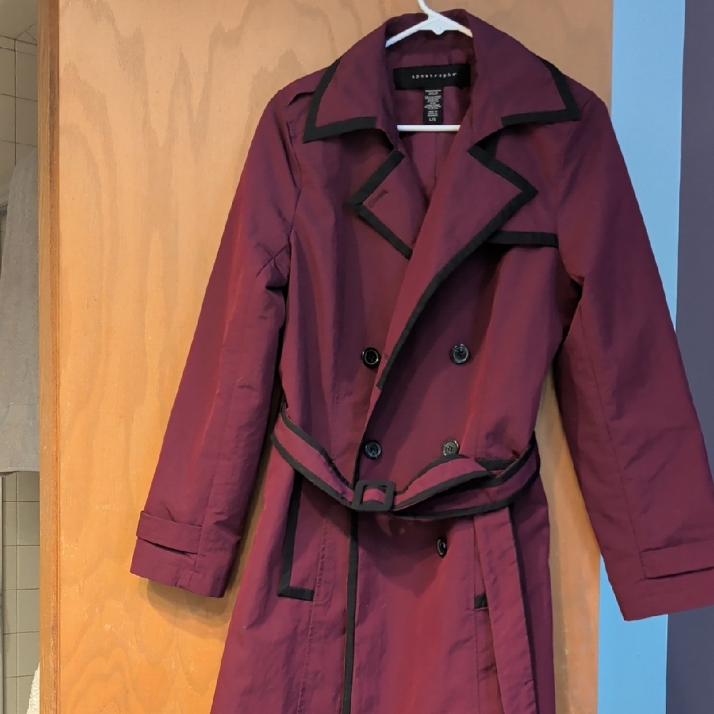 Apostrophe Maroon Trench Coat with Black Details